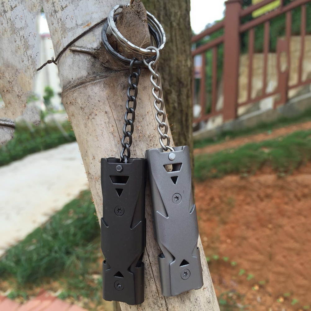 Stainless Steel Whistle Dual Tubes Whistle with Keychain Outdoor Survival Whistle For School Gym Camping Hiking Training (Silver)