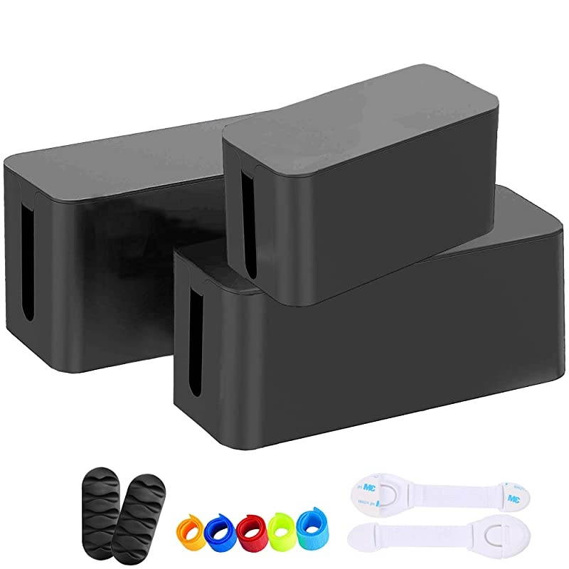 Sets Cable Management Box Organizer 6 Reusable Wire Ties 2 Cable Clips 2 Baby Safety Locks Power Strips Hider Cord Storage Home Office Electric Wires amp Surge Protector Cover Black
