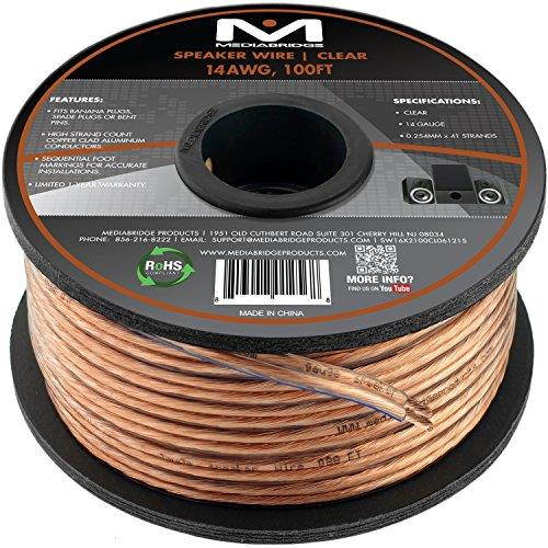 Mediabridge 14AWG 2-Conductor Speaker Wire (100 Feet, Clear)- Spooled Design with Sequential Foot Markings (Part# SW-14X2-100-CL )