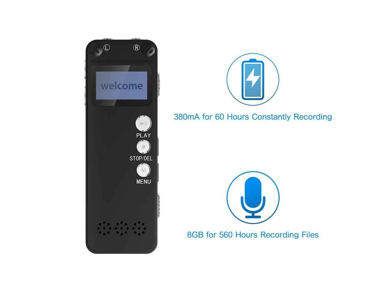Digital Voice Recorder [2018 Upgraded Version] Audio Recorder for Lectures 8GB PCM Linear Sound Recorder with Micro USB & MP3 Player Microphone Noise Reduction --By Werleo (black Recorder)