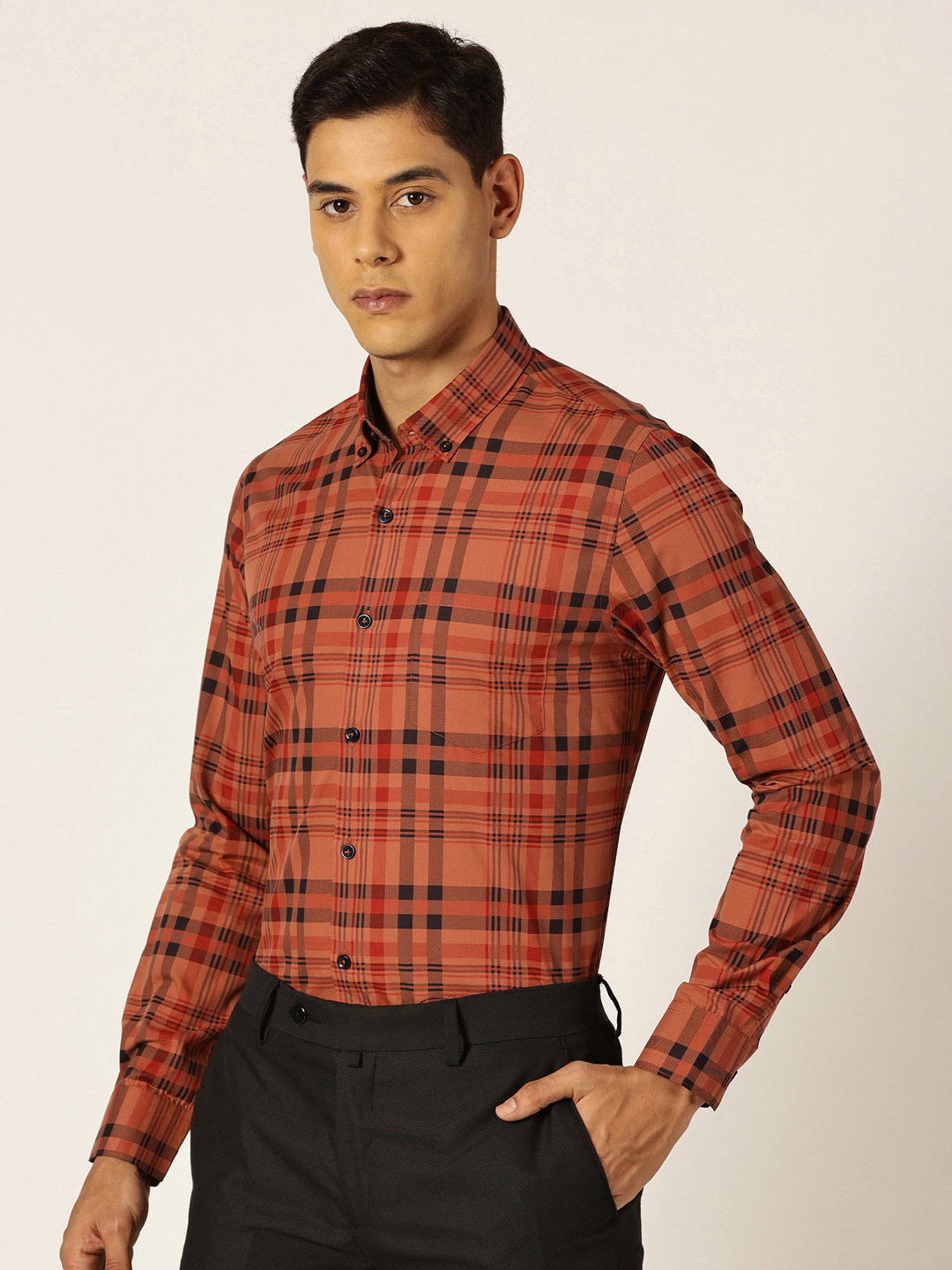 Thomas Scott Rust Slim Fit Check Cotton Shirt