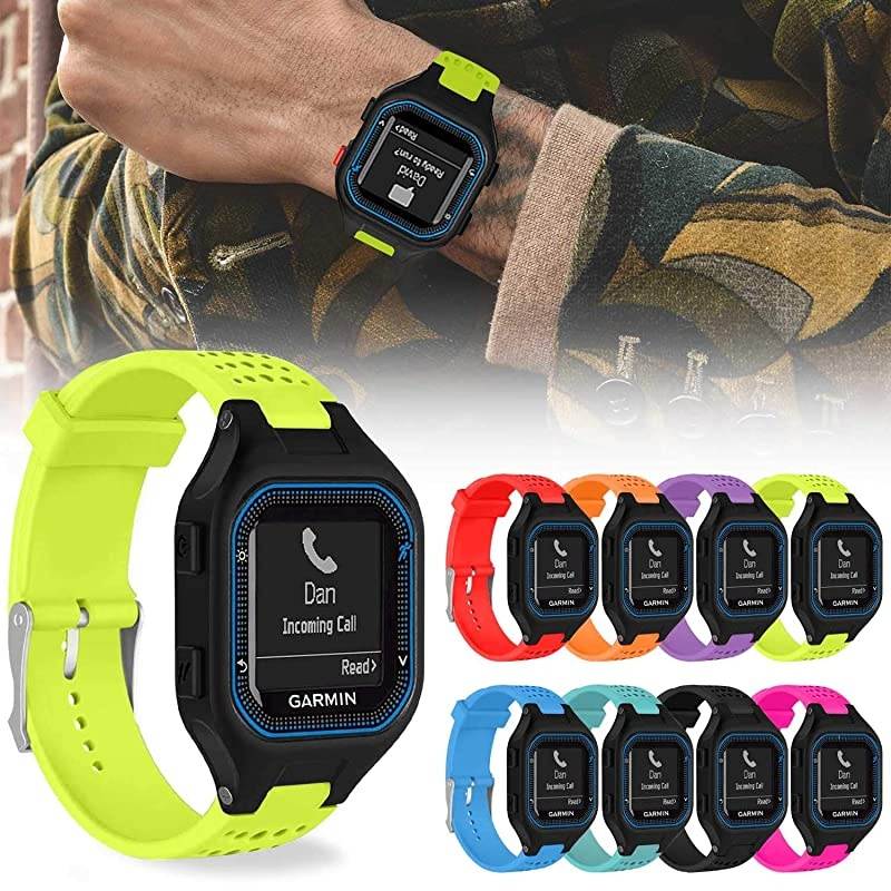 Bands Compatible with Garmin Forerunner 25 Soft Silicone Replacement Watch Band Strap for Garmin Forerunner 25 GPS Running Watch LGreenYellow Large