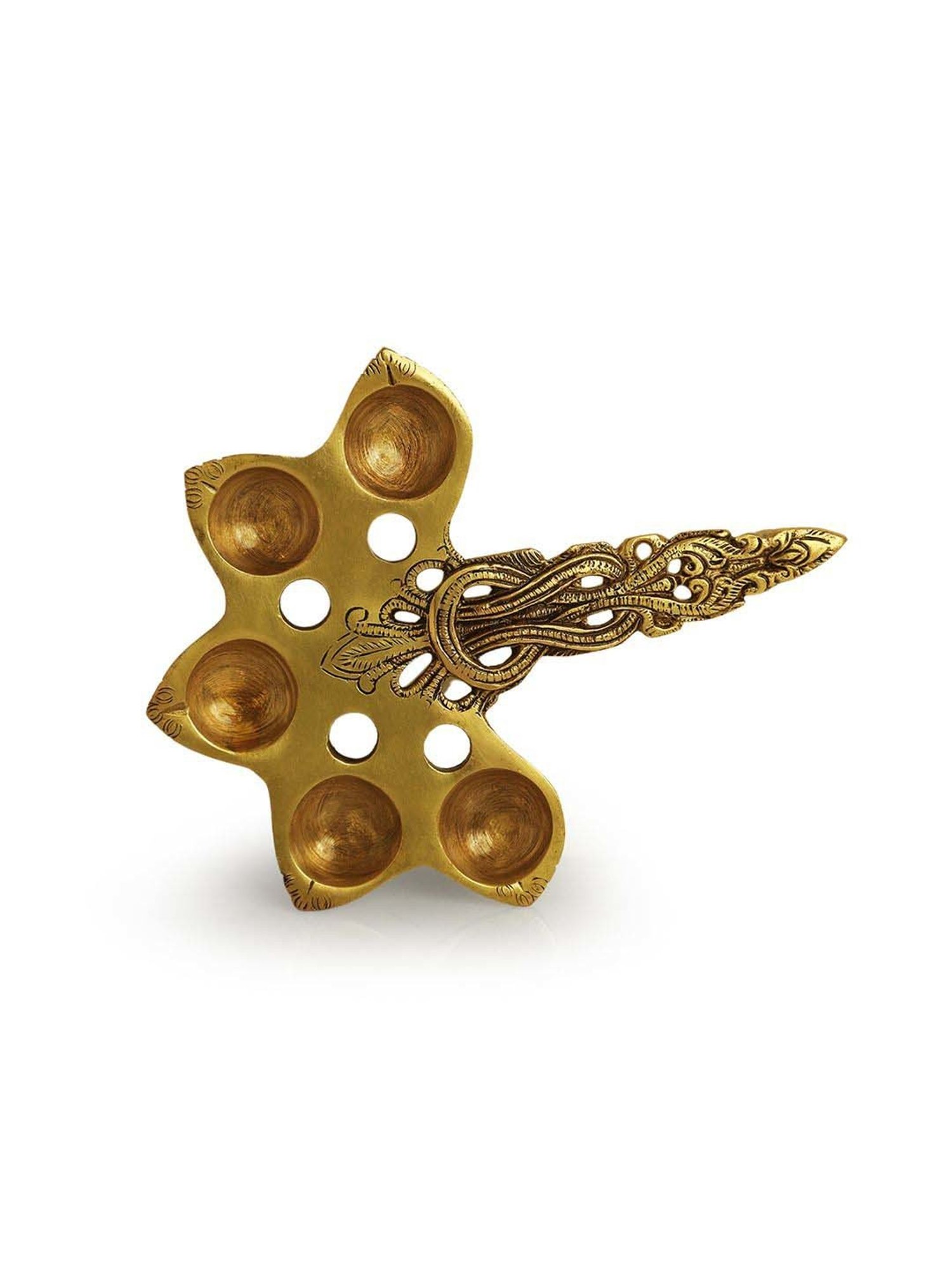 ExclusiveLane Golden Brass Panch Deep Aarti Pooja Spoon 5 Wicks