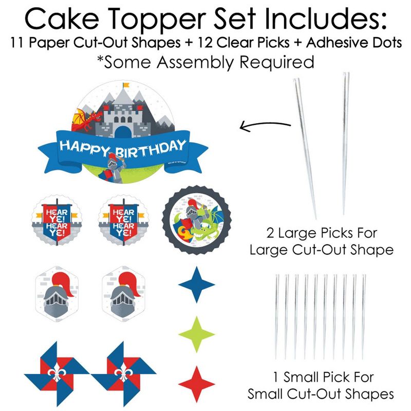 Big Dot of Happiness Calling All Knights and Dragons - Medieval Birthday Party Cake Decorating Kit - Happy Birthday Cake Topper Set - 11 Pieces