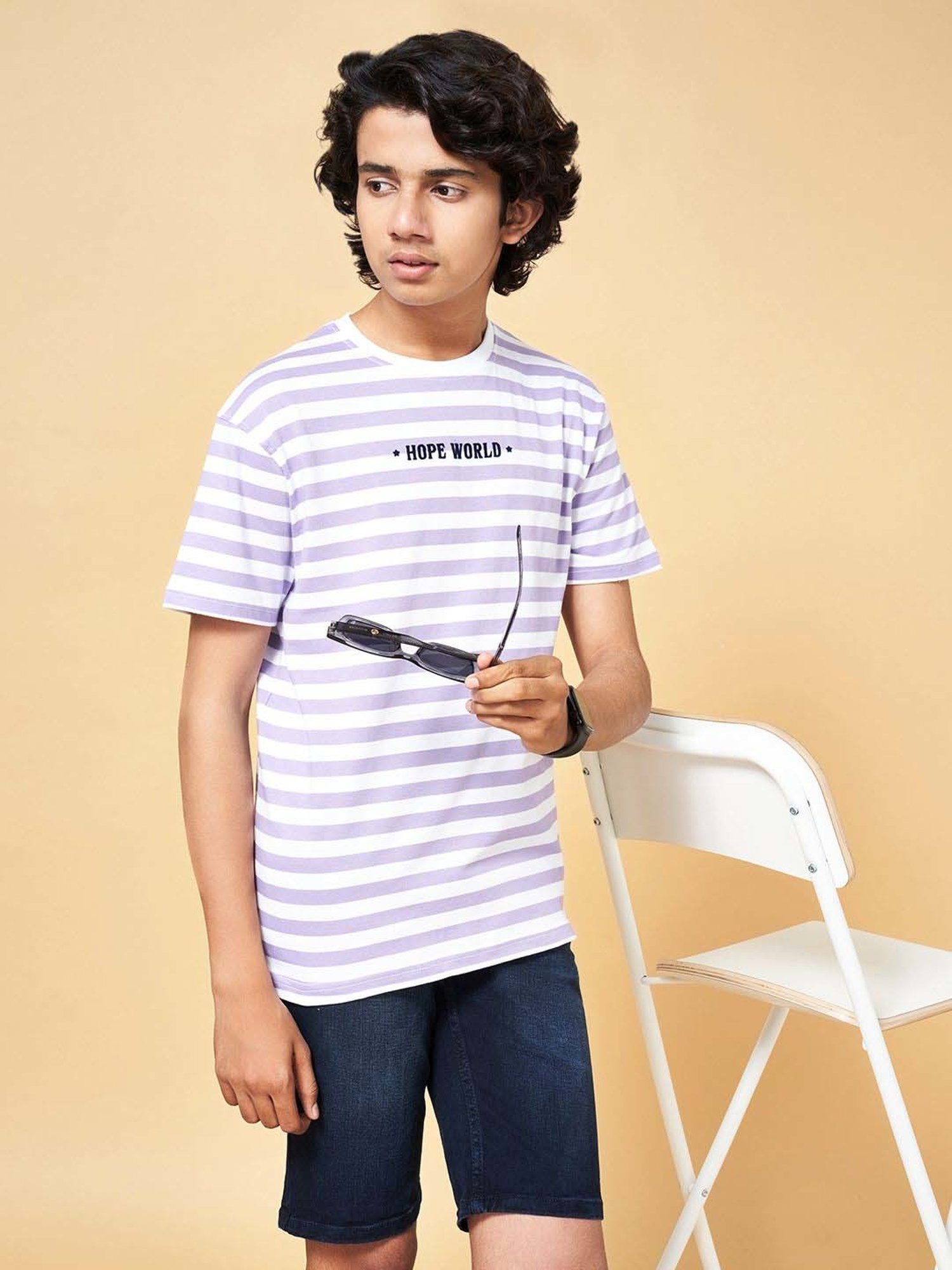 Coolsters by Pantaloons Kids White & Purple Cotton Striped T-Shirt
