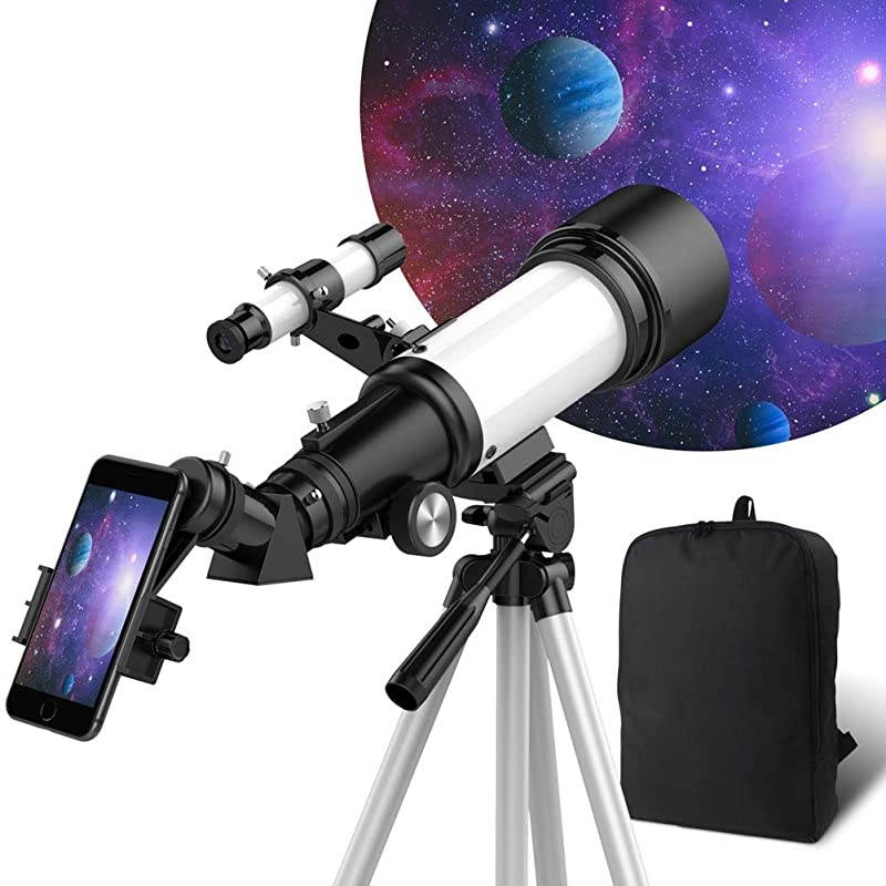 Telescope, Telescopes for Adults, 70mm Aperture 400mm AZ Mount, Telescope for Kids Beginners, Fully Multi-Coated Optics, Astronomy Refractor Telescope with Tripod, Phone Adapter, Backpack