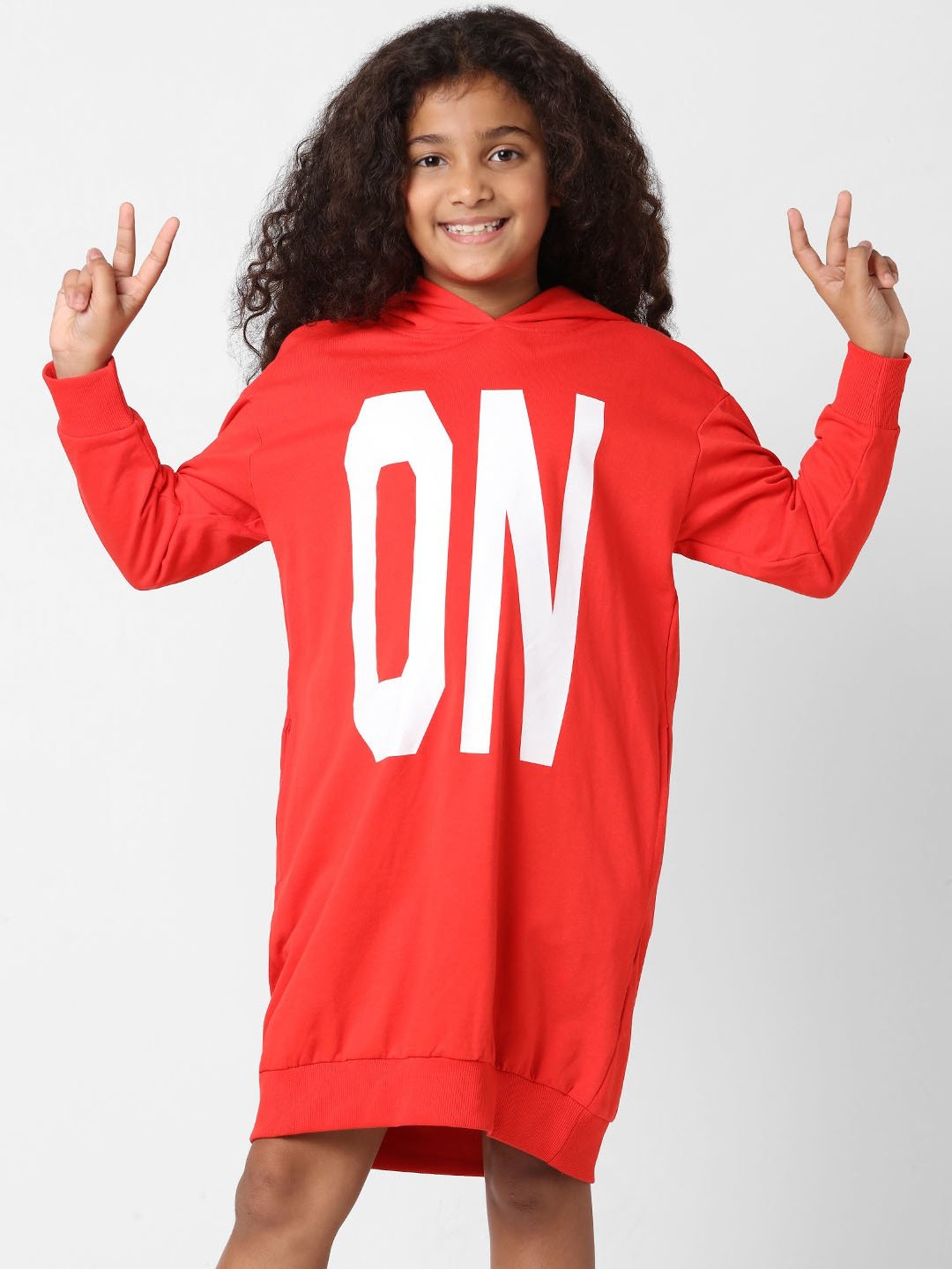 KIDS ONLY Red Printed Full Sleeves T-Shirt Dress
