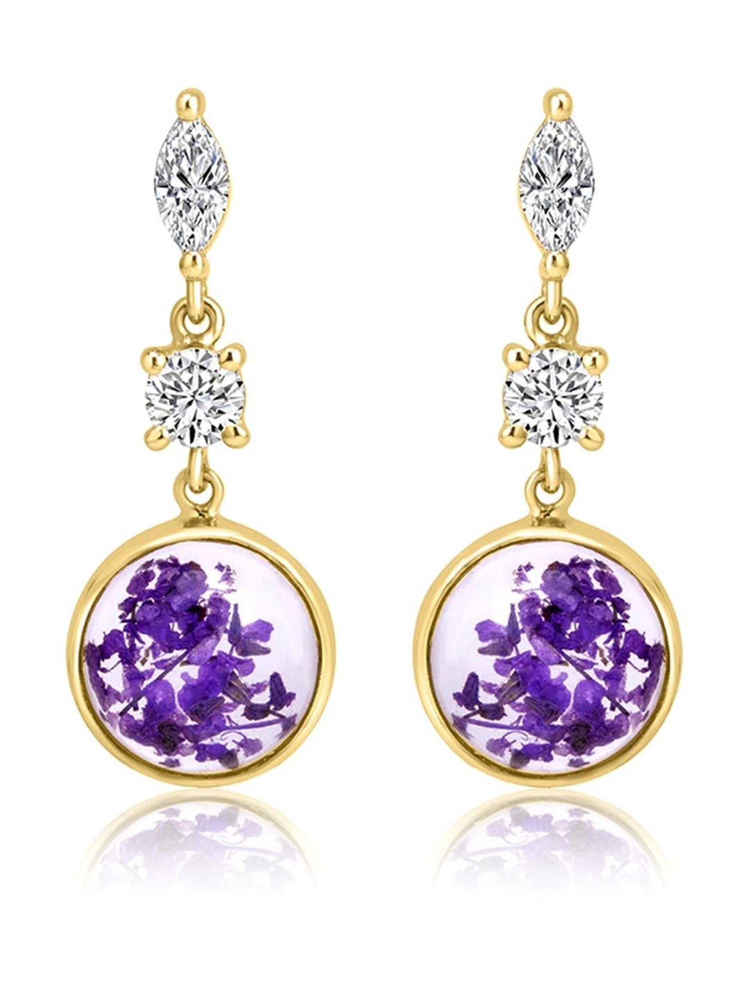 March by FableStreet 18k Gold-Plated 92.5 Sterling Silver Purple Dry Flower Drop Earrings