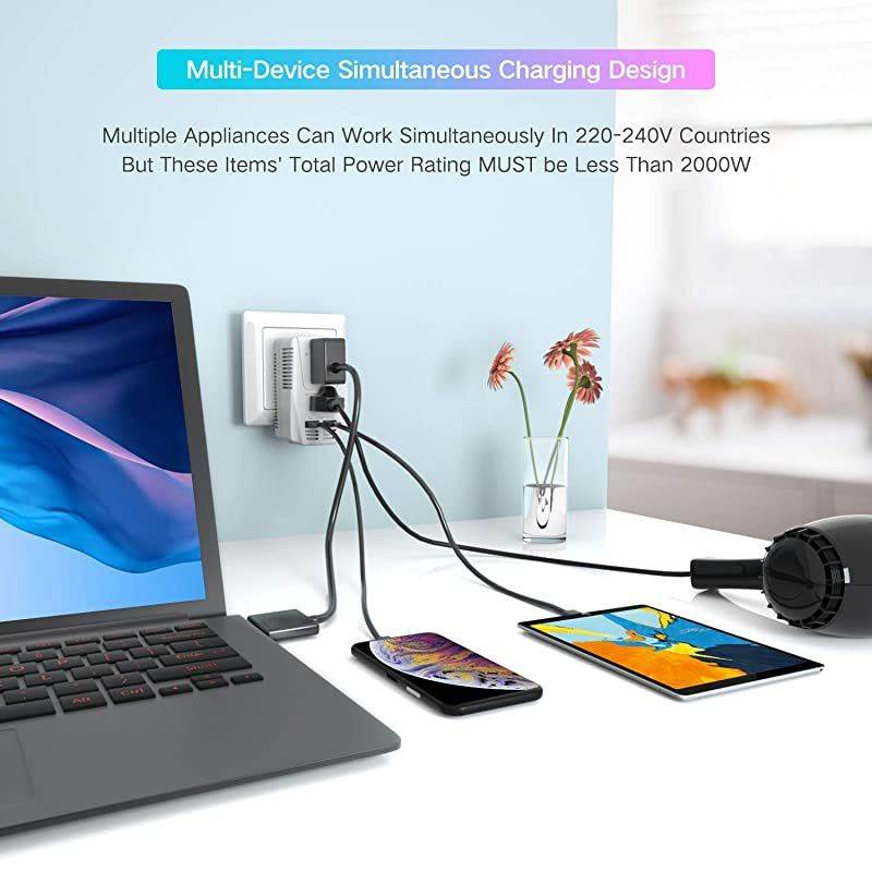 Upgraded  C11 2000W Travel Voltage Converter for Hair Dryer Straightener Curling Iron, Step Down 220V to 110V, 10A Power Adapter with 2 USB and EU/UK/AU/US Plugs for Laptop Camera Cell Phone