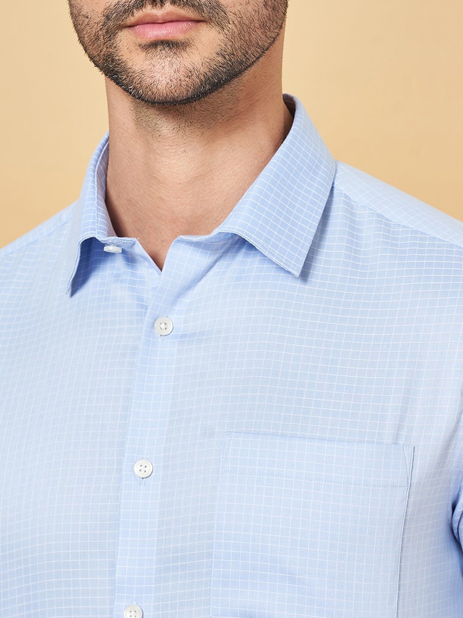 Peregrine by Pantaloons Starlight Blue Cotton Regular Fit Checks Shirt