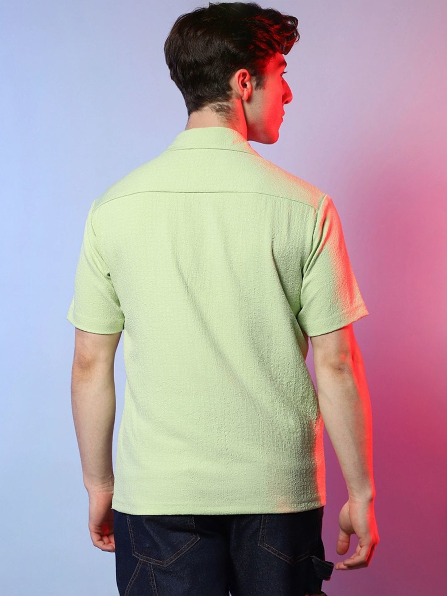 Campus Sutra Green Regular Fit Texture Shirt