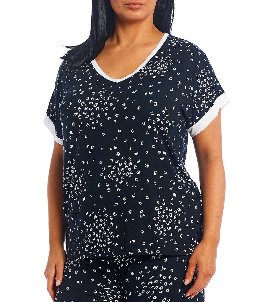 Donna Karan Scattered Animal Print Coordinating Knit Sleep Top