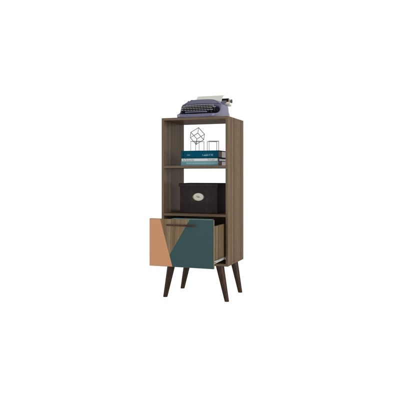 44.09" Sami 2.0 Double Bookshelf with 1 Drawer Oak Frame with Peach/Teal Print - Manhattan Comfort