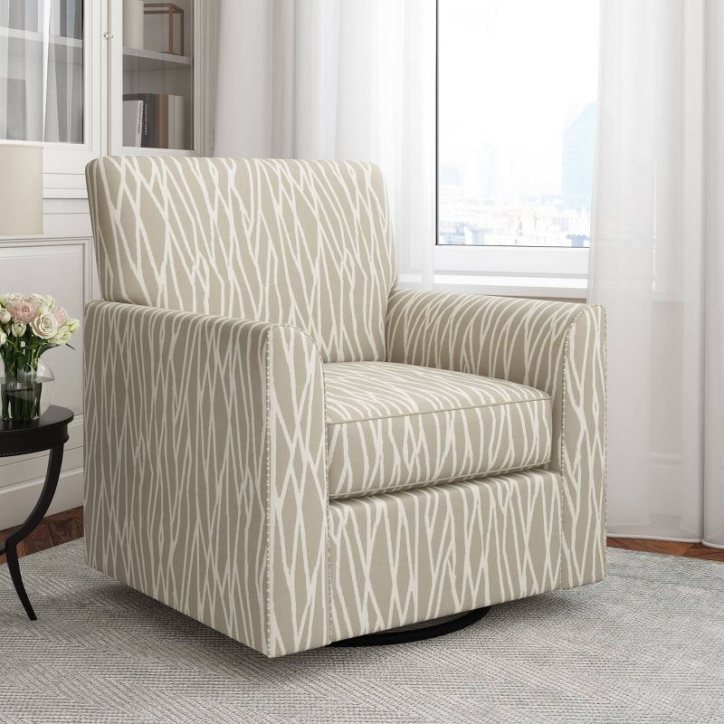 Pascal Modern Half Round Arm Swivel Club Chair Modern Geometric Print Tan - Handy Living