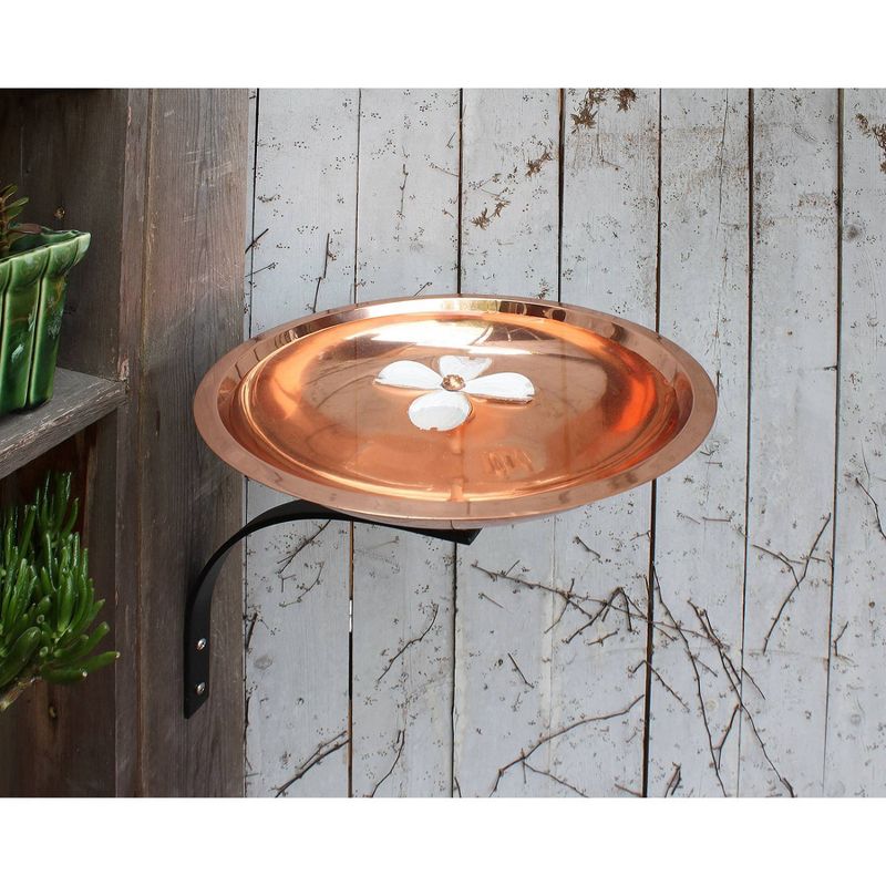 11.5" Dogwood Garden Birdbath with Wall Mount Bracket Copper Plated - ACHLA Designs