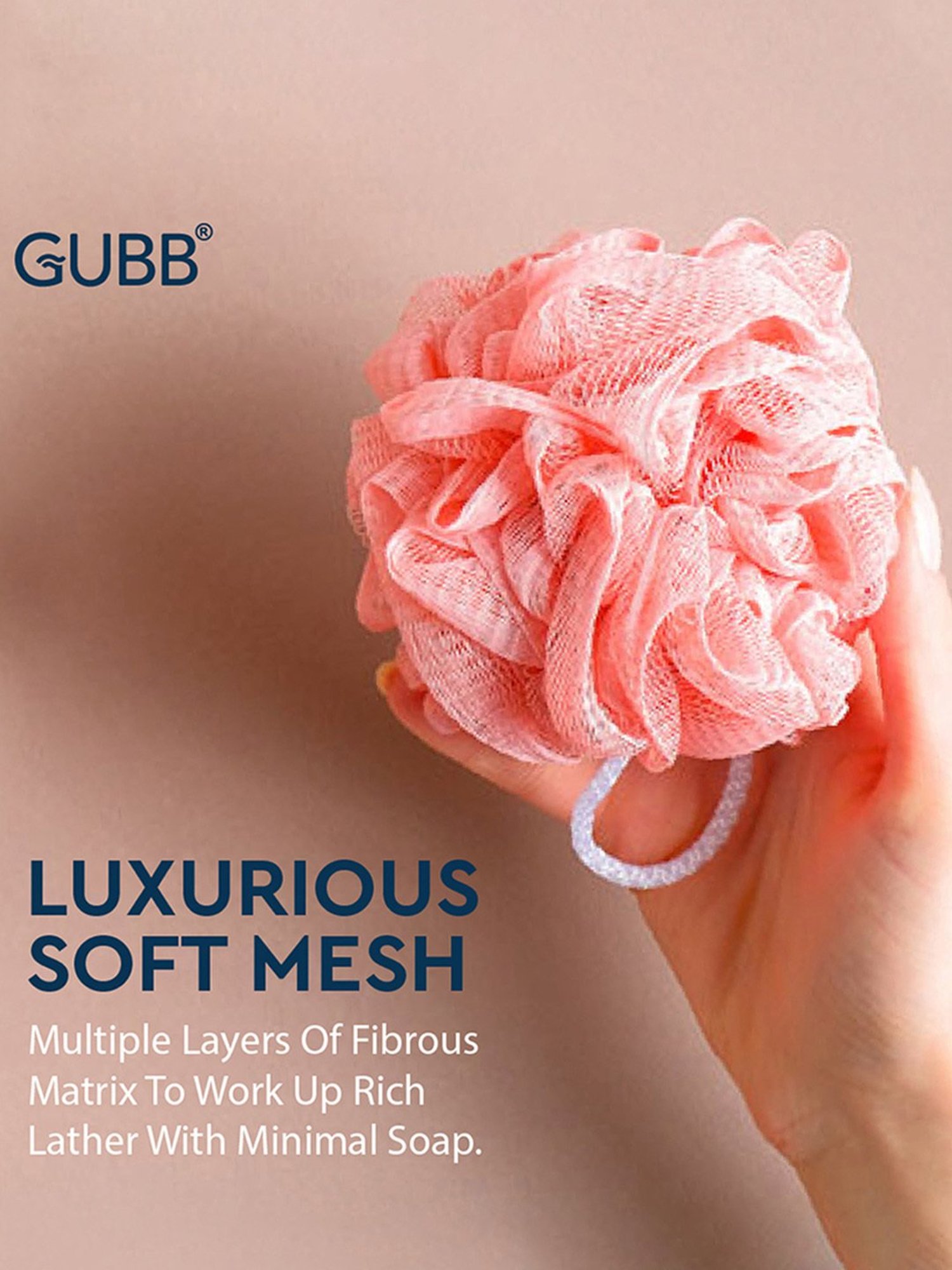 GUBB Luxe Sponge Round Loofah, Bathing Scrubber for Body - Pebble