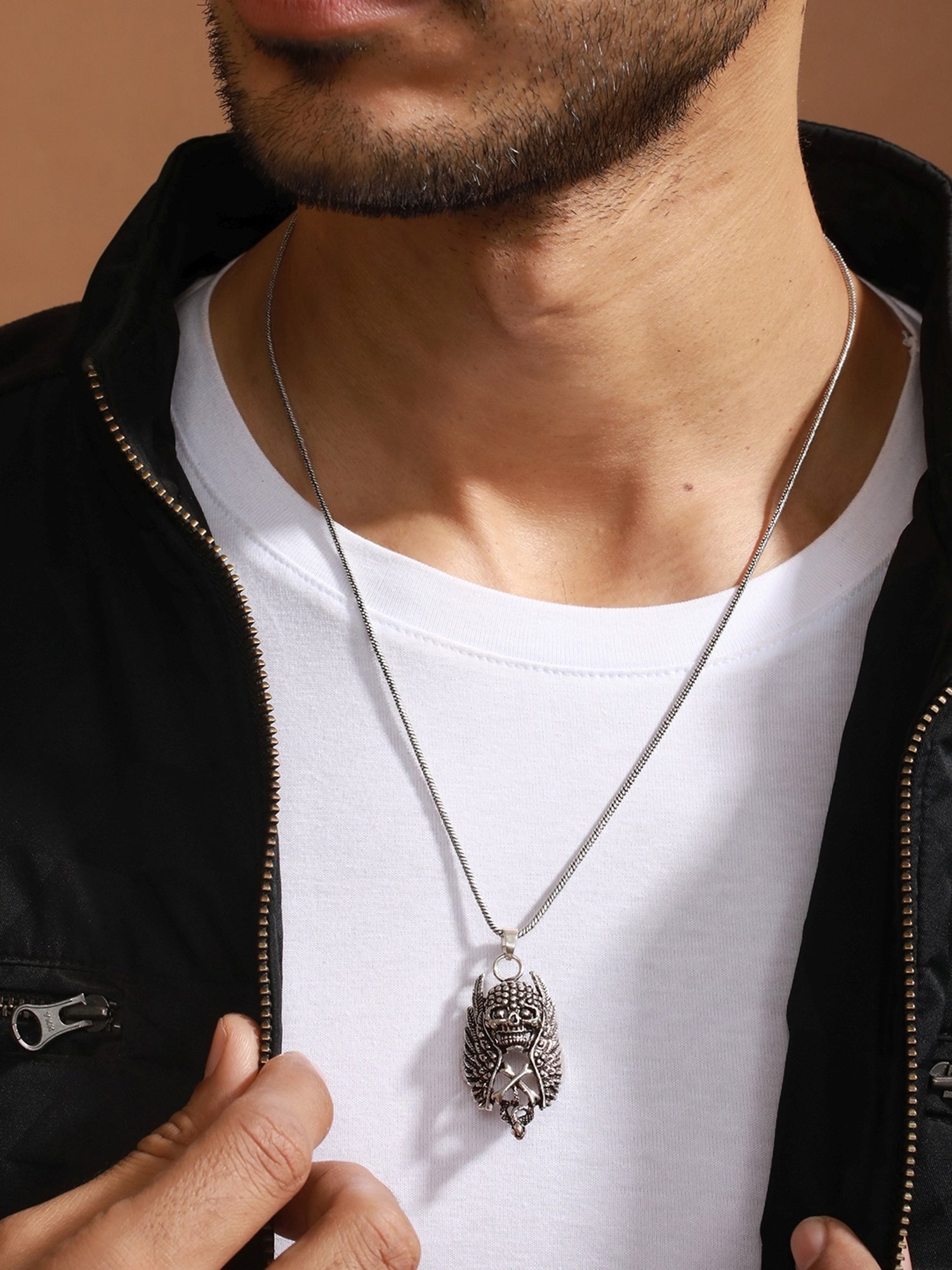 Bold by Priyaasi Winged Skull Black Casual Pendant With Chain for Men