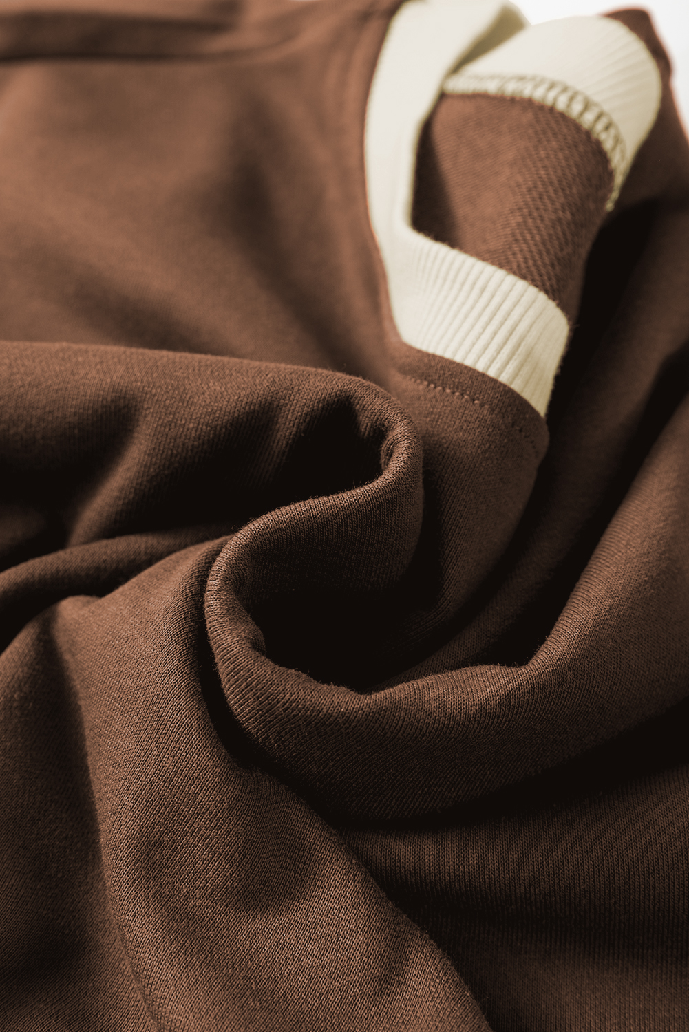 Coffee Contrast Trim Loose Pullover and Lace-up Waist Skort Set