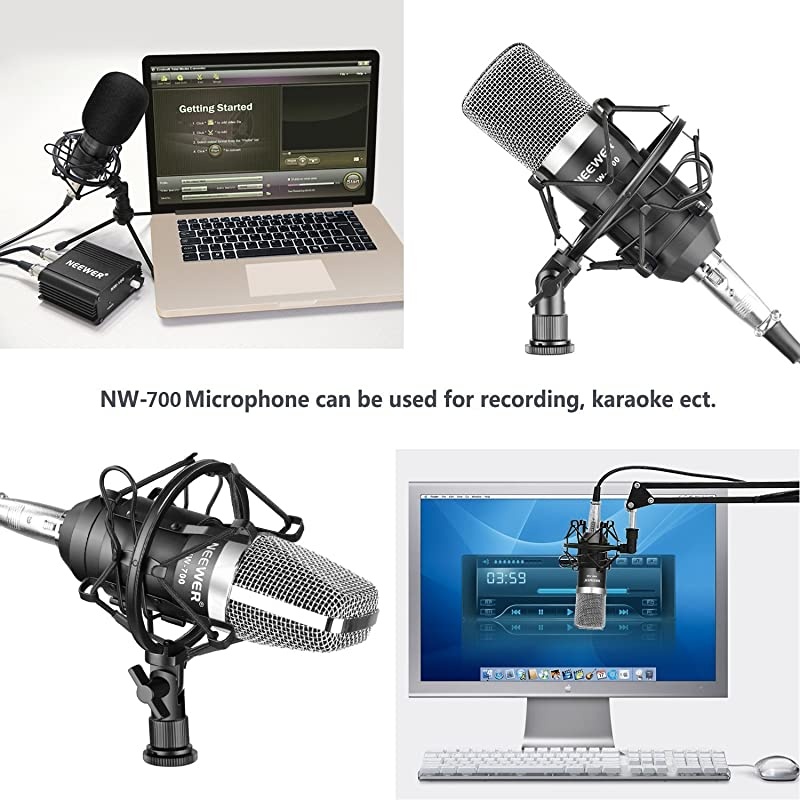 NW-700 Professional Studio Broadcasting & Recording Condenser Microphone (1)NW-700 Condenser Microphone (1)Metal Microphone Shock Mount (1)Ball-type Anti-wind Foam Cap (1)Microphone Audio Cable