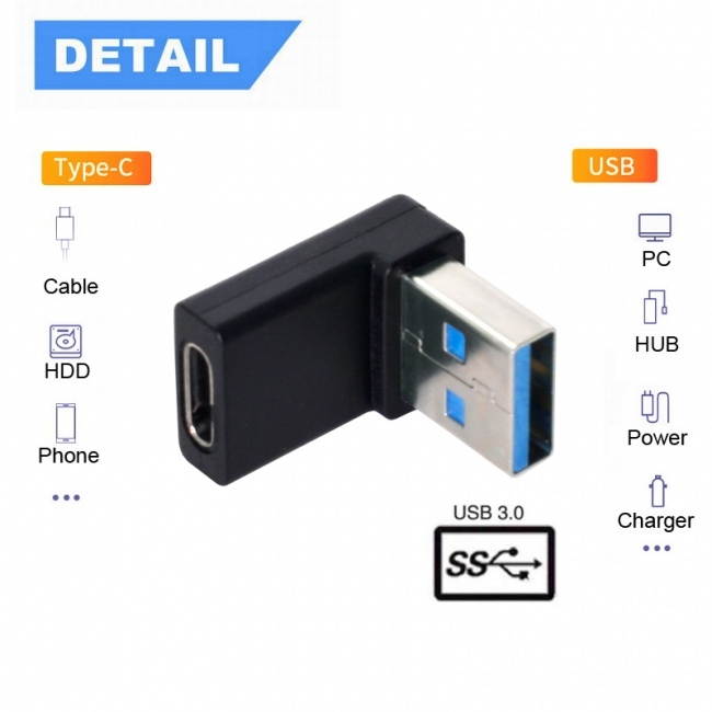 Chenyang USB-C Type C Female 90 Degree Down Angled to USB 3.0 A Male Data Adapter for Laptop Desktop