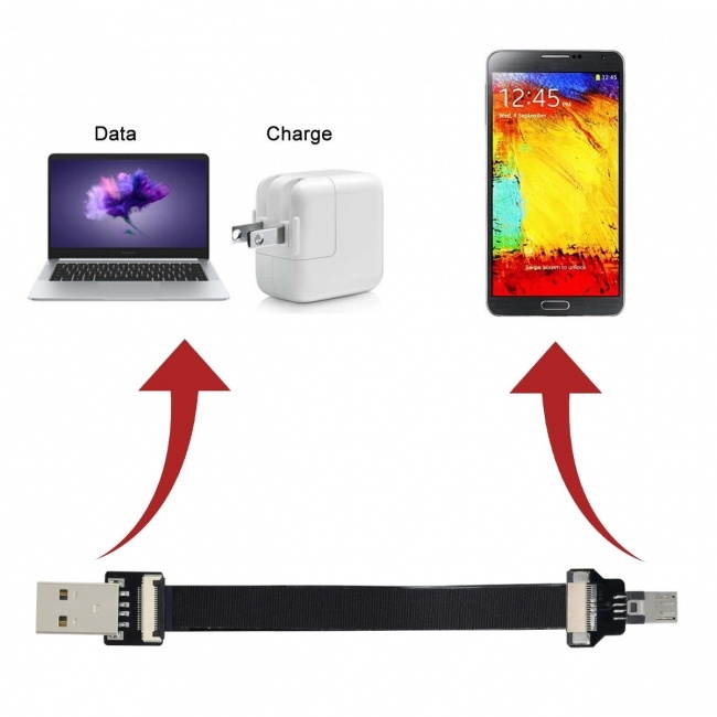 CY 0.5M USB 2.0 Type-A Male to Micro USB 5Pin Male Data Flat Slim FPC Cable for FPV & Disk & Phone