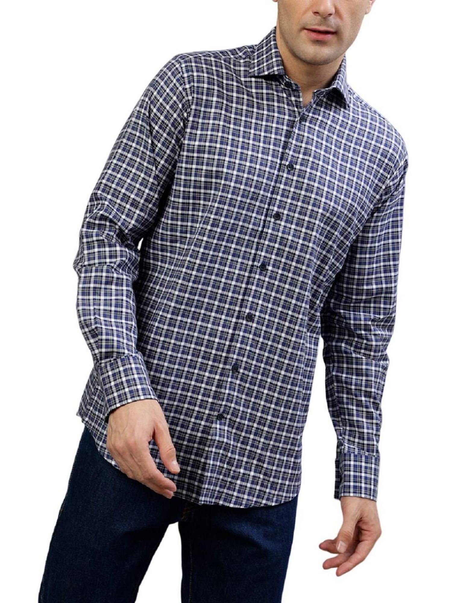 Bruun & Stengade Blue Cotton Regular Fit Checks Shirt