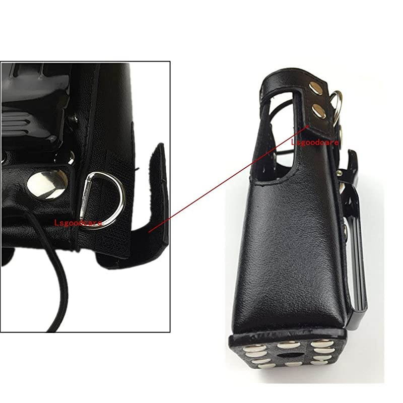 Black Hard Leather Carrying Holder Holster Case with Adjustable Shoulder Strap Compatible for Motorola 2 Way Radio HT1250 HT1550 GP320 GP340 GP380 GP338