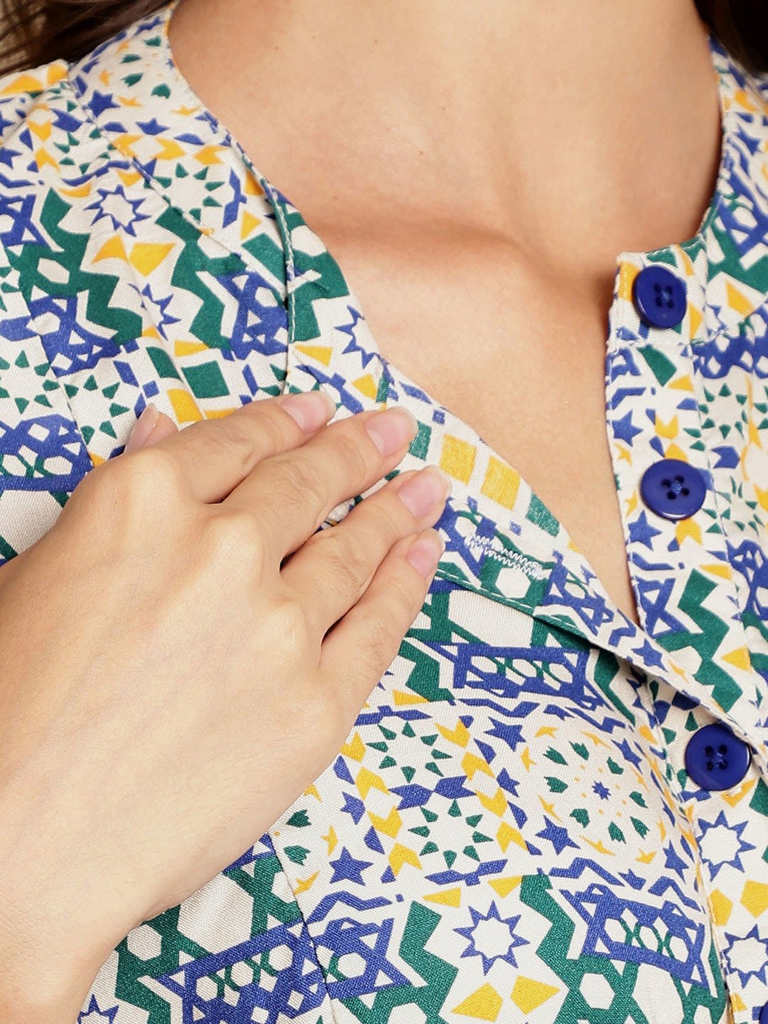 Secret Wish White & Blue Printed Maternity Kaftan Nighty