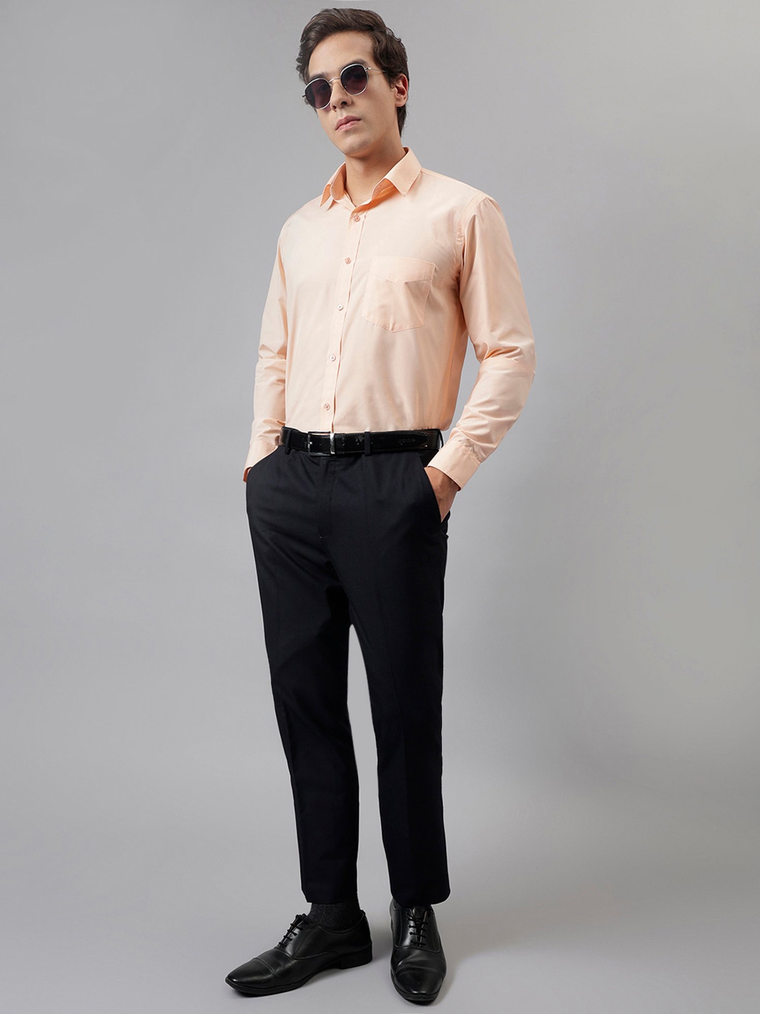 English Navy Peach Slim Fit Shirt
