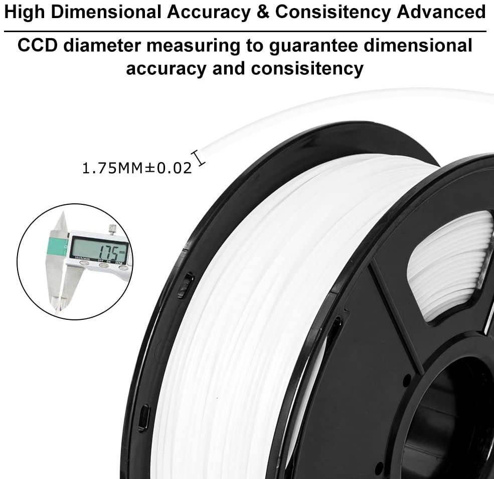 Aystkniet White PLA Filament 1.75mm, 3D Printing Filaments 1Kg (2.2lbs) 1 Spool, Dimensional Accuracy +/- 0.02mm