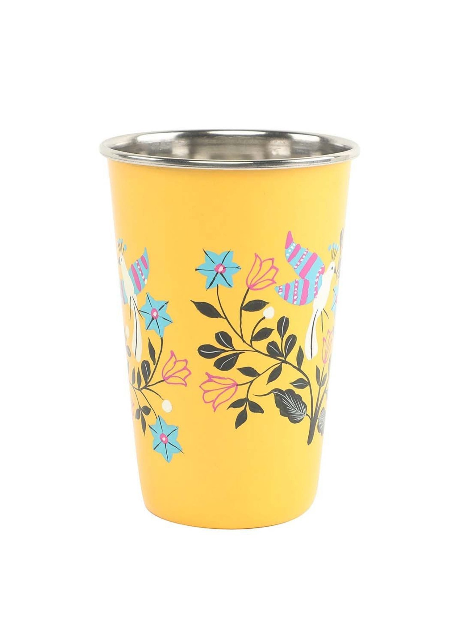 Chumbak Heartfelt Birds Yellow Stainless Steel Tumblers - Set of 1