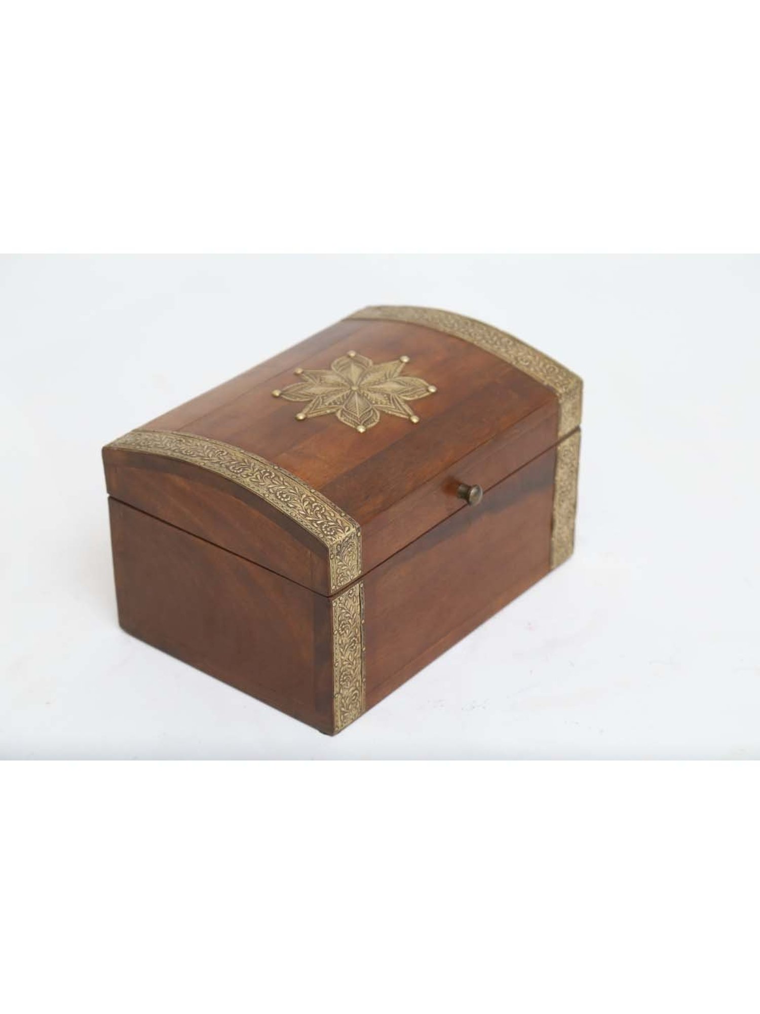Artisans Rose Dark Brown & Golden Mango Wood Jewellery Box - Set of 1