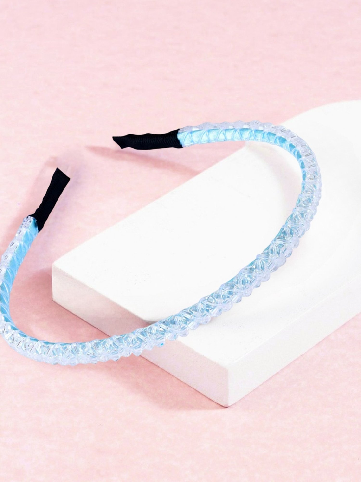 OOMPH Sea Blue Crystal Studded Party Thin Hair Band