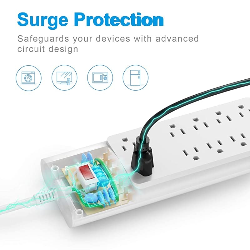 Power Strip with USB Ports  Surge Protector with 10 AC Outlets and 4 USB Charging Ports1875W15A 2100 Joules 6 Feet Long Extension Cord for Smartphone Tablets HomeOffice Hotel White