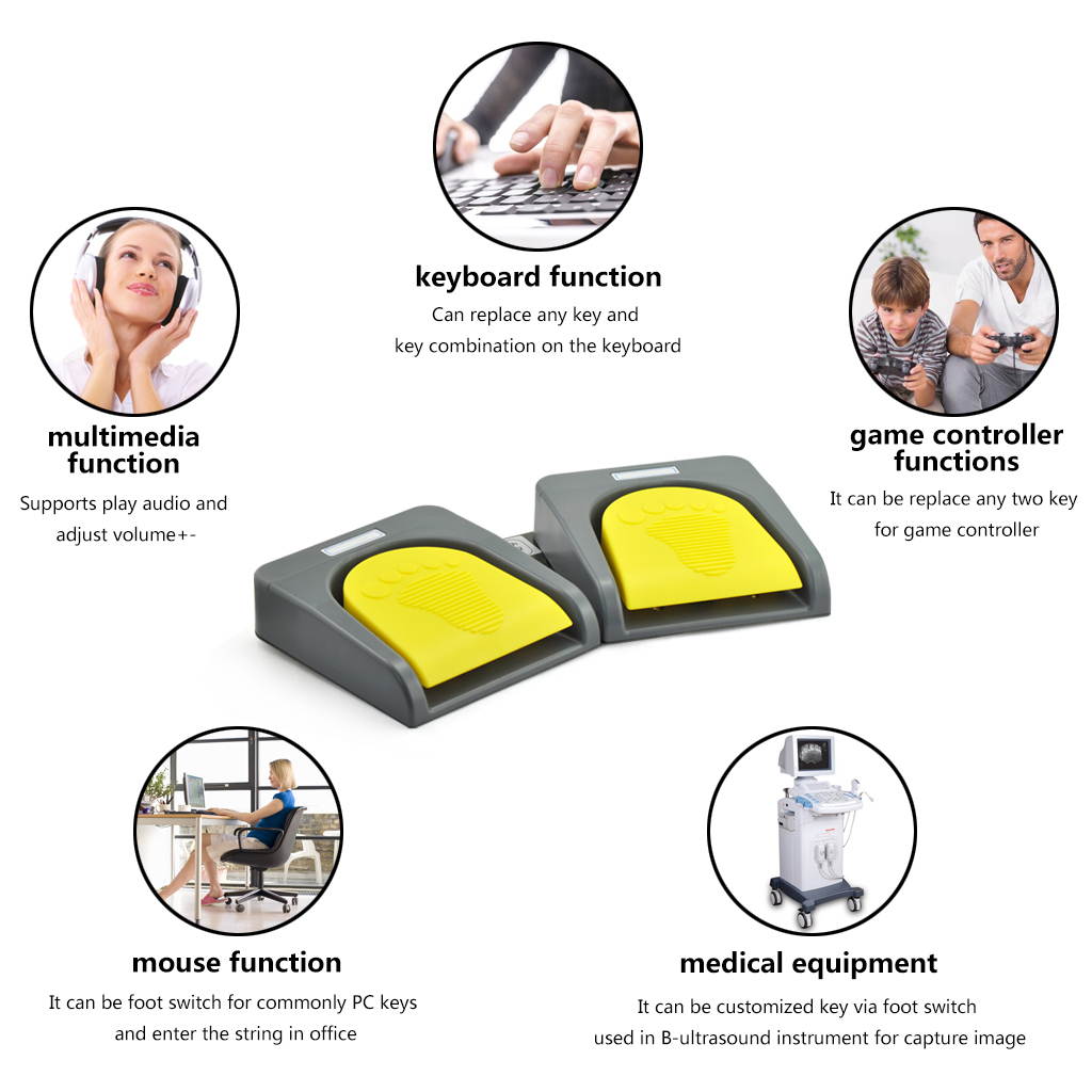 iKKEGOL USB Double 2 Foot Switch Control Pedal Video Game Customized PC keyboard Multimedia key Free Drive HID