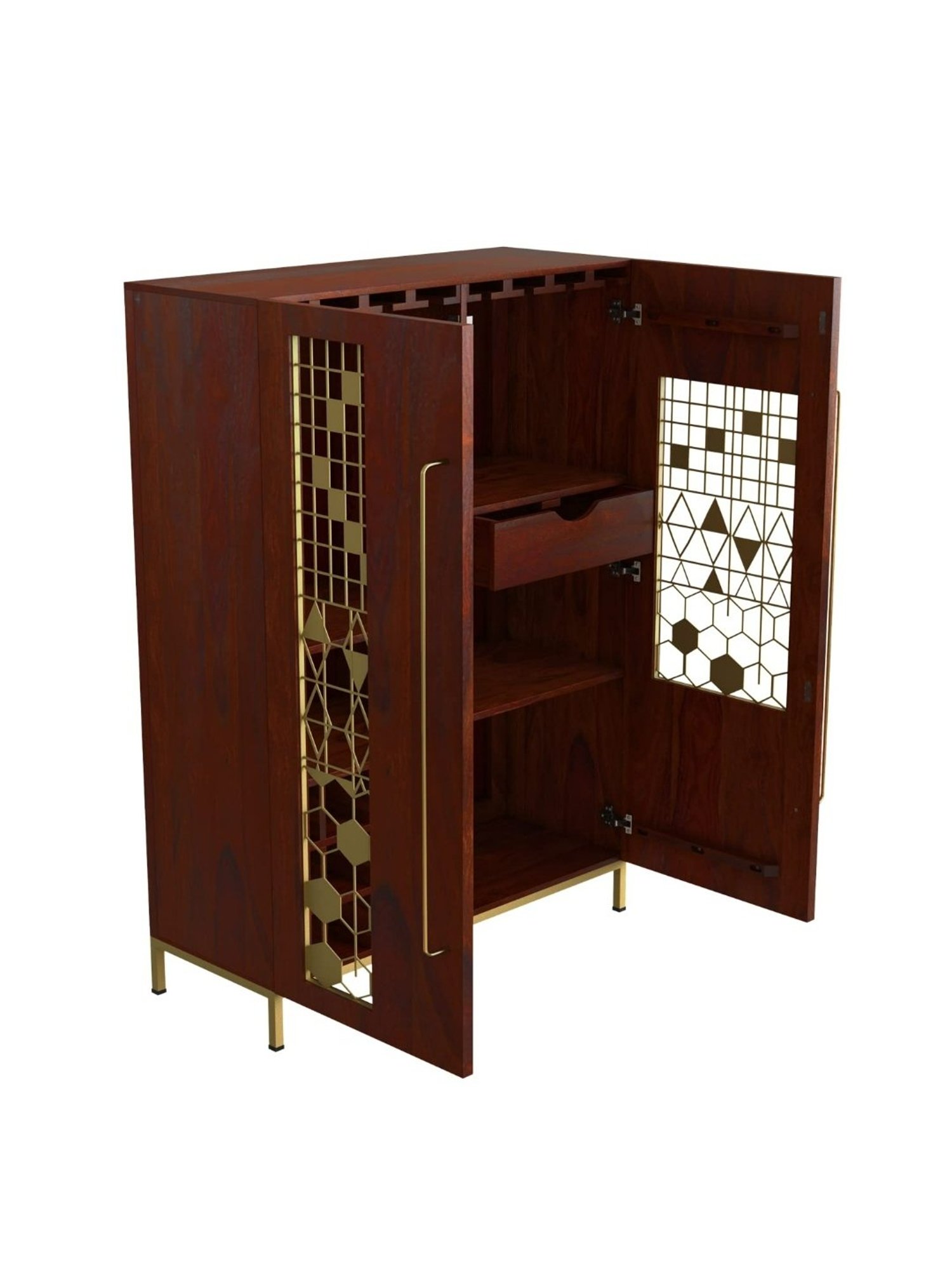 Ikiriya Kassel Solid Brown Wood Wine Rack Teak Finish