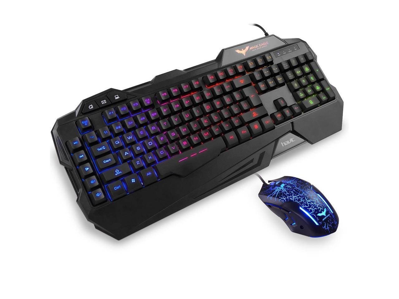 Gaming Keyboard and Mouse Combo, Led Rainbow Backlit Wired Gaming Keyboard and Gaming Mouse,Up to 3200 DPI,19 Anti-ghosting key ,5 multimedia keys - Black