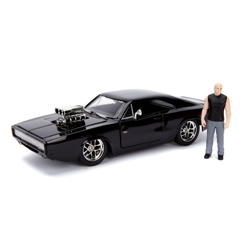 Jada Toys Hollywood Rides Fast & Furious 1970 Dodge Charger R/T Die-Cast Vehicle with Dom Die-Cast Figure 1:24 Scale Glossy Black
