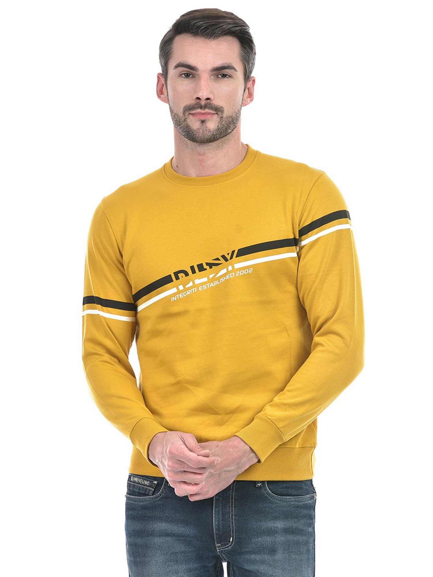 Integriti Mustard Regular Fit Striped Sweatshirt