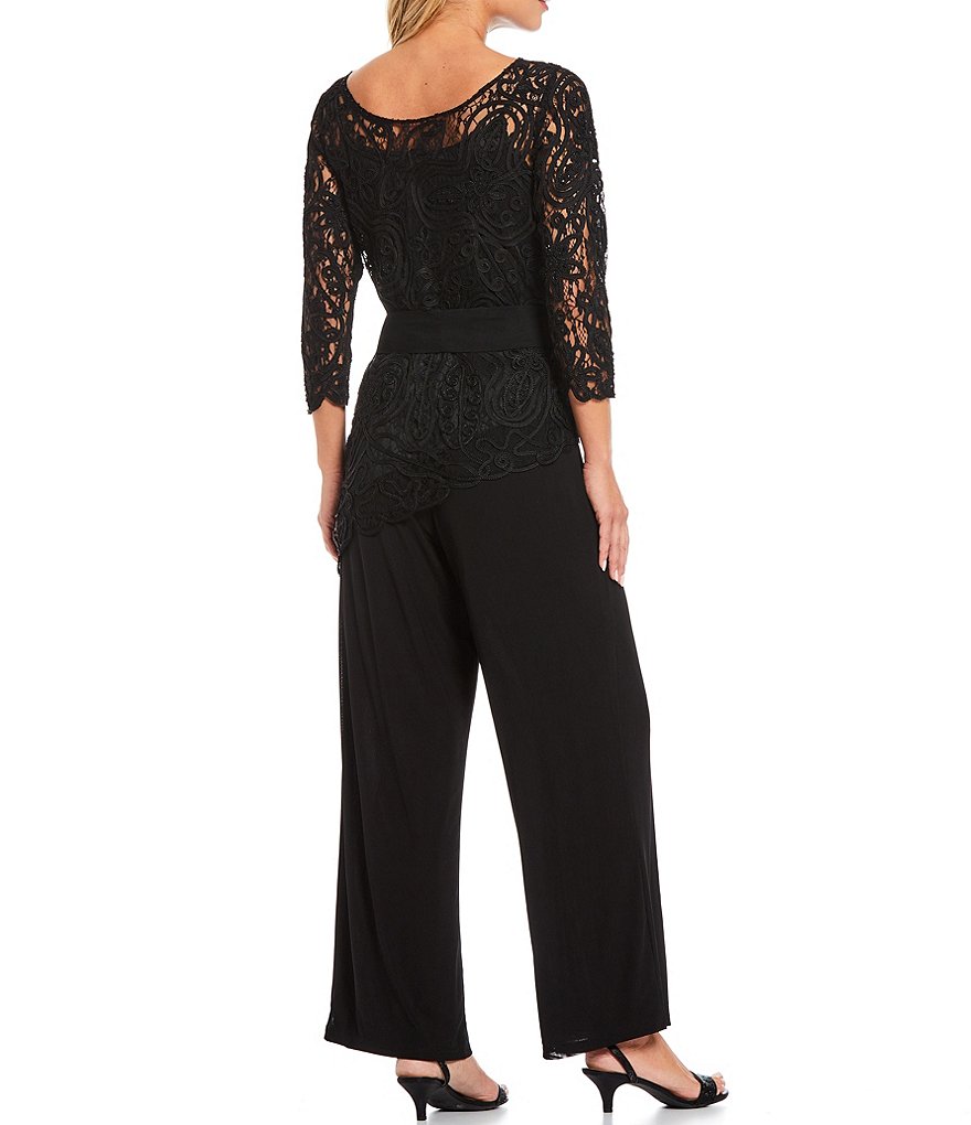 Soulmates Asymmetrical Baroque Lace Top 3/4 Sleeve Bodice Pant Set