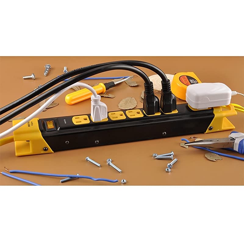 7 Outlet Heavy Duty Metal Surge Protector Power Strip with Cord Management 9Foot Cord ETL Certified Yellow