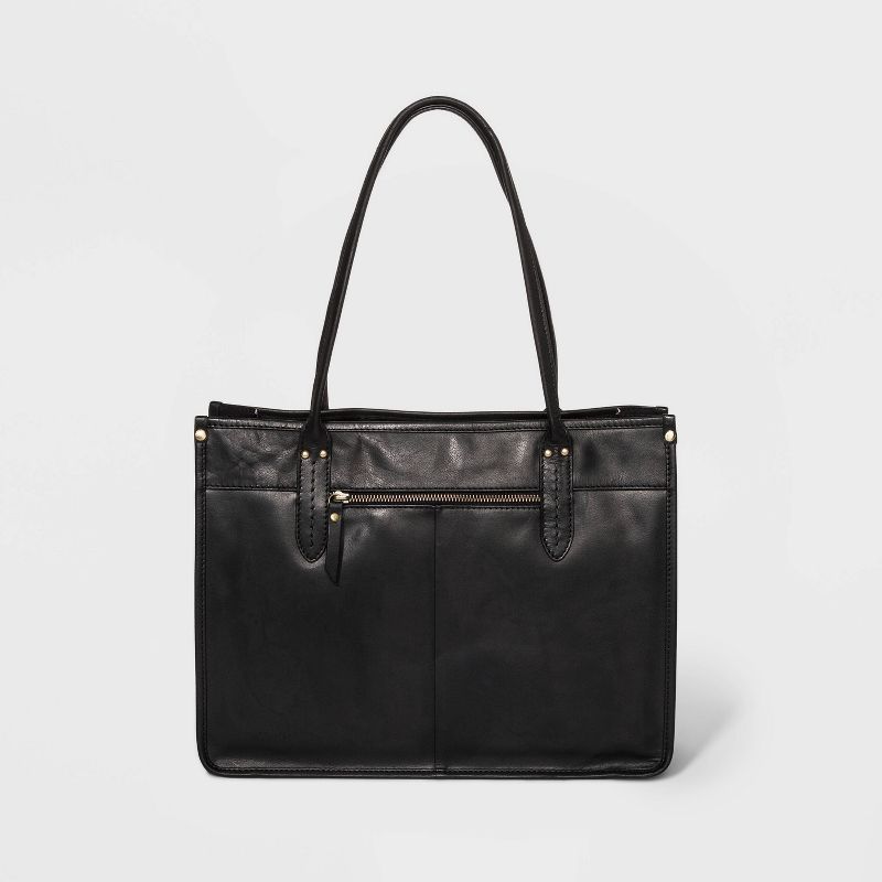 Bolo Snap Closure Leather Tote Handbag - Black