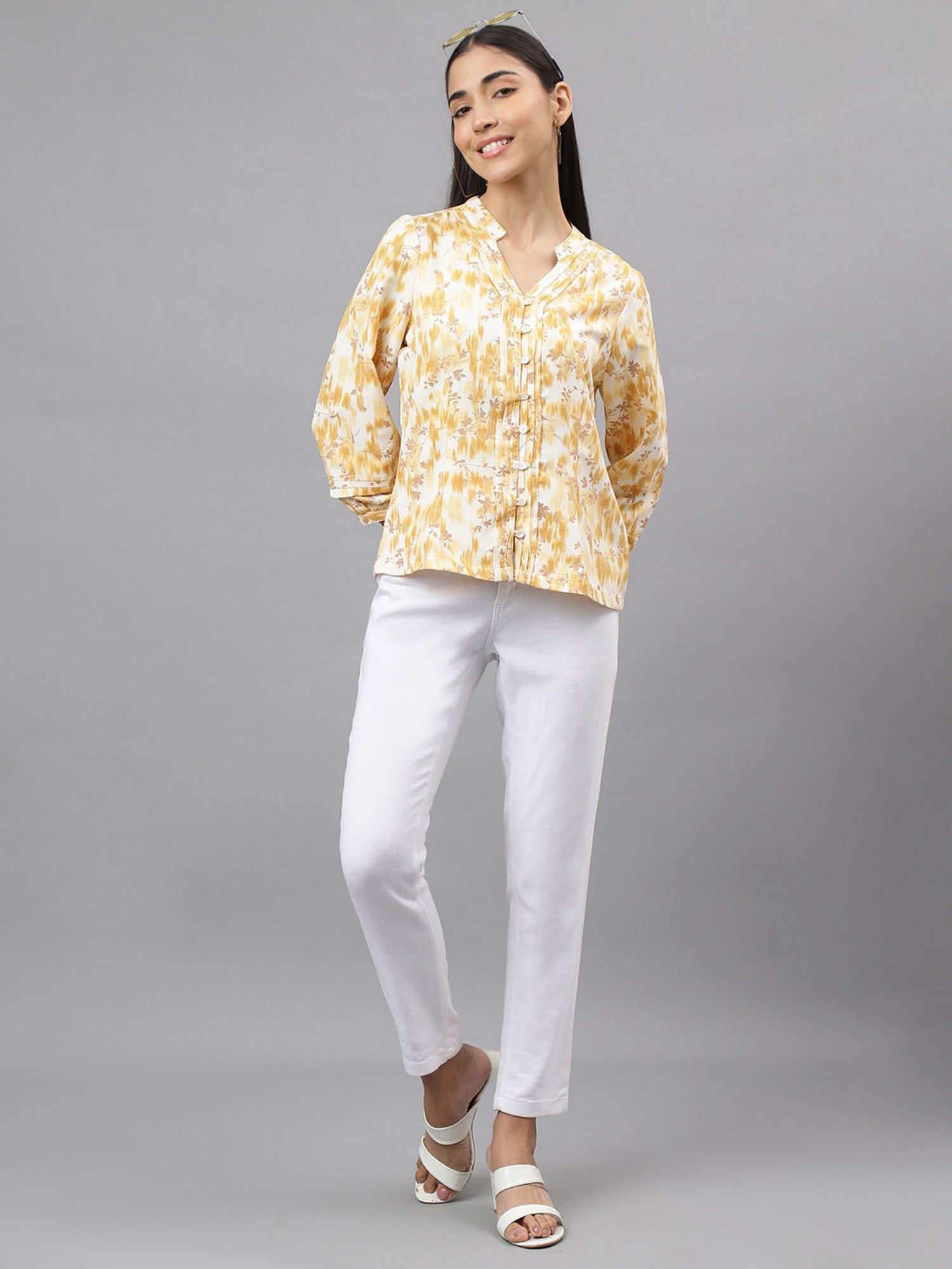 Latin Quarters Yellow Floral Print Top