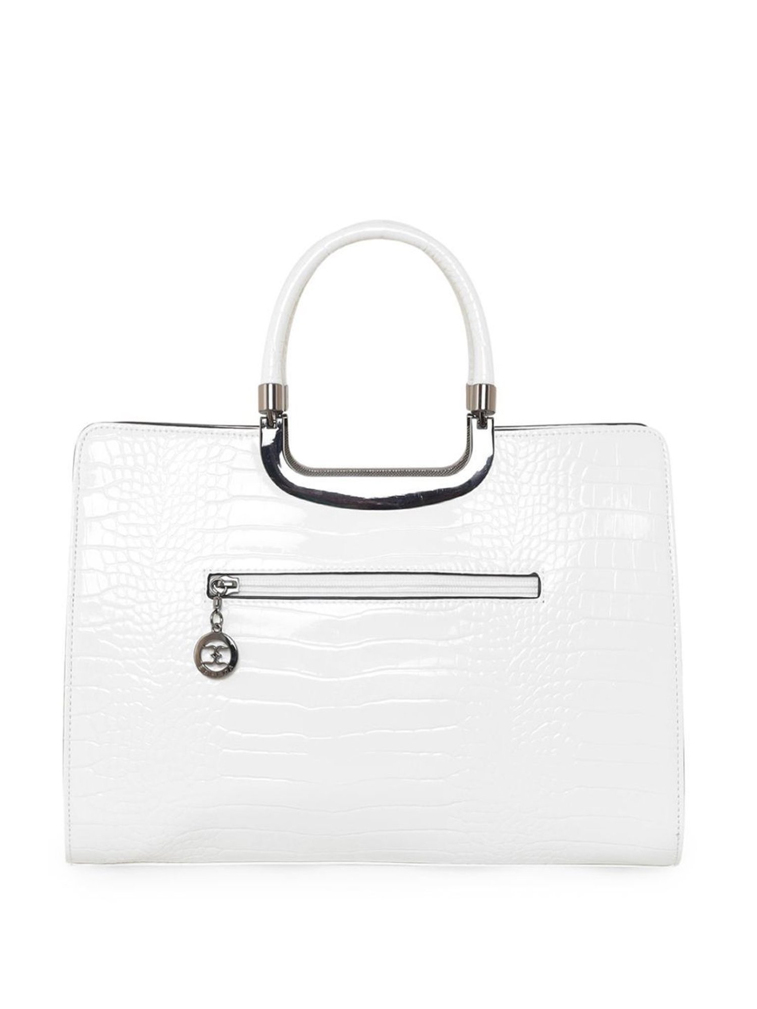 Esbeda Glossy White PU Textured Handbag
