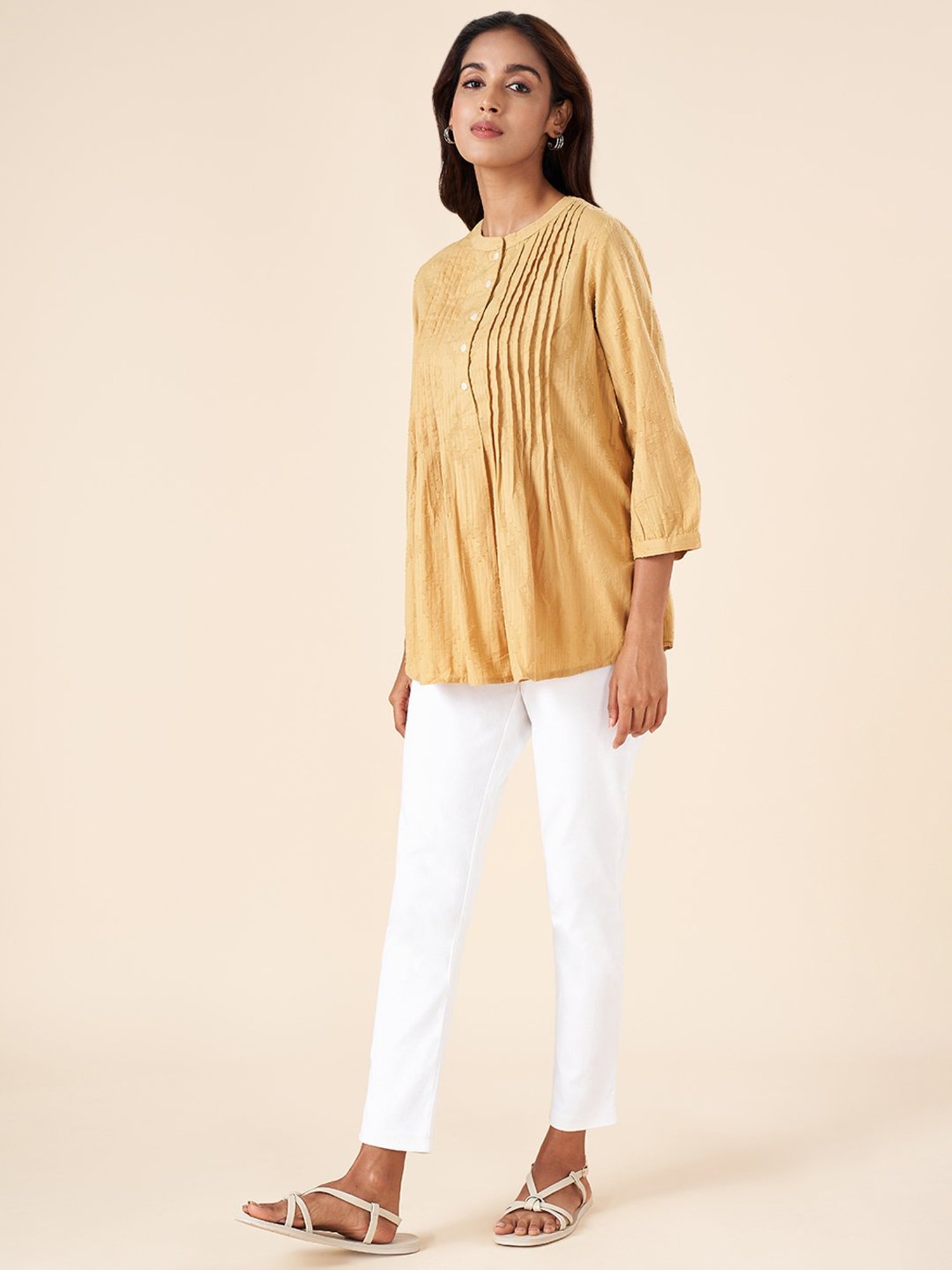 Akkriti by Pantaloons Beige Self Pattern Tunic