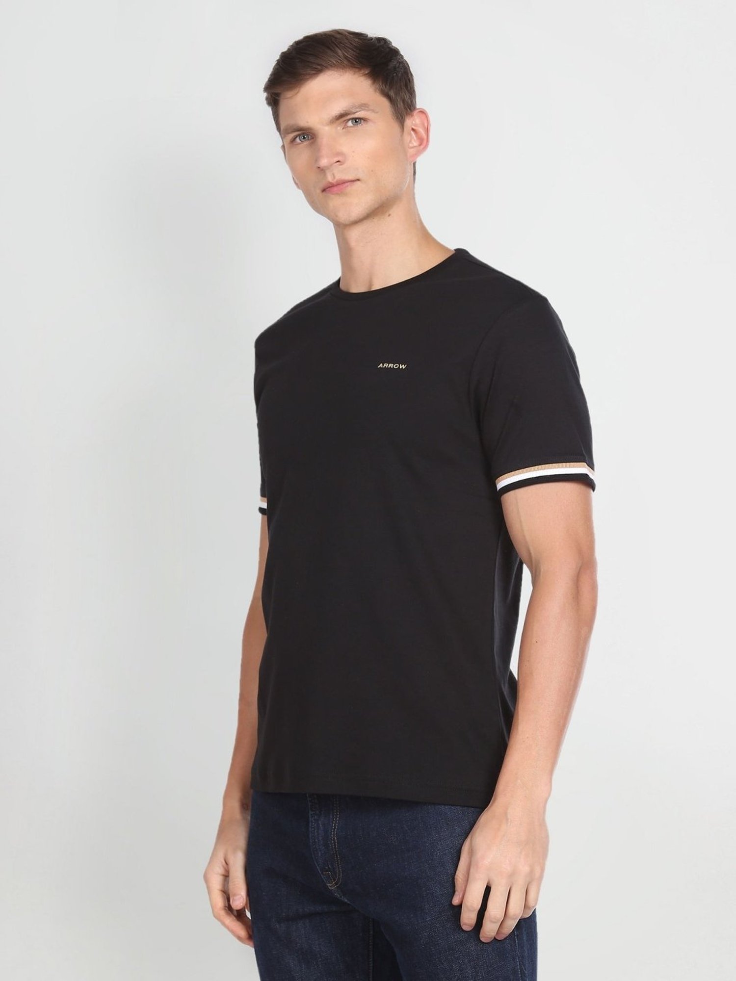 Arrow Sport Black Cotton Regular Fit T-Shirt