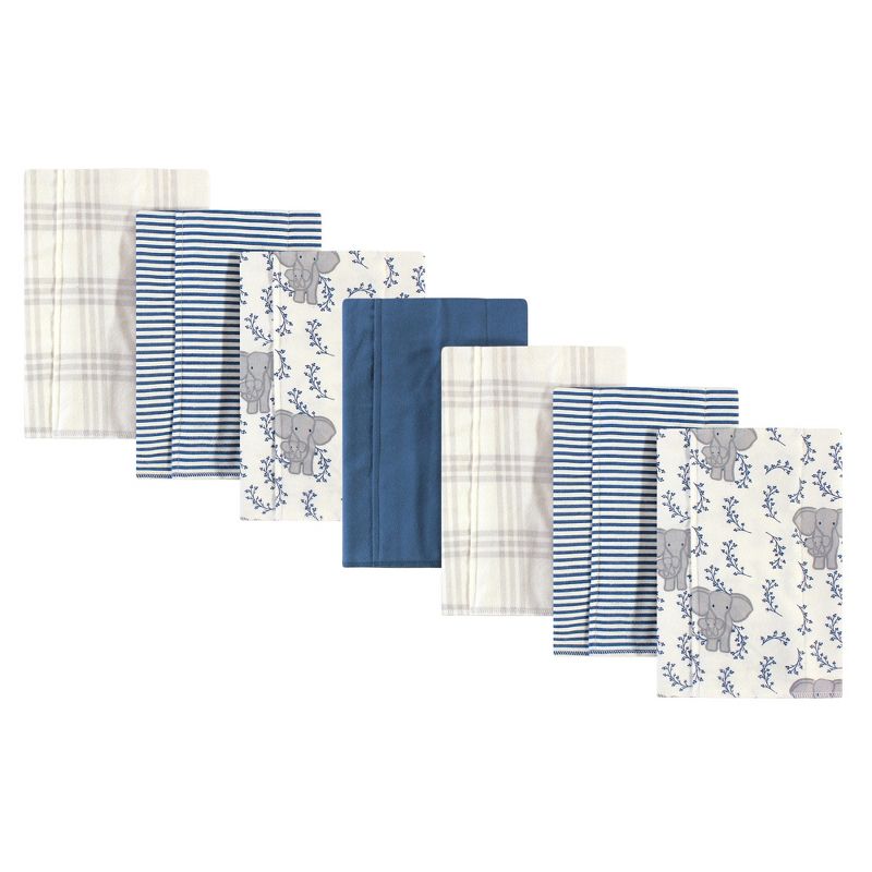 Touched by Nature Baby Organic Cotton Flannel Burp Cloths 7pk, Blue Elephant, One Size