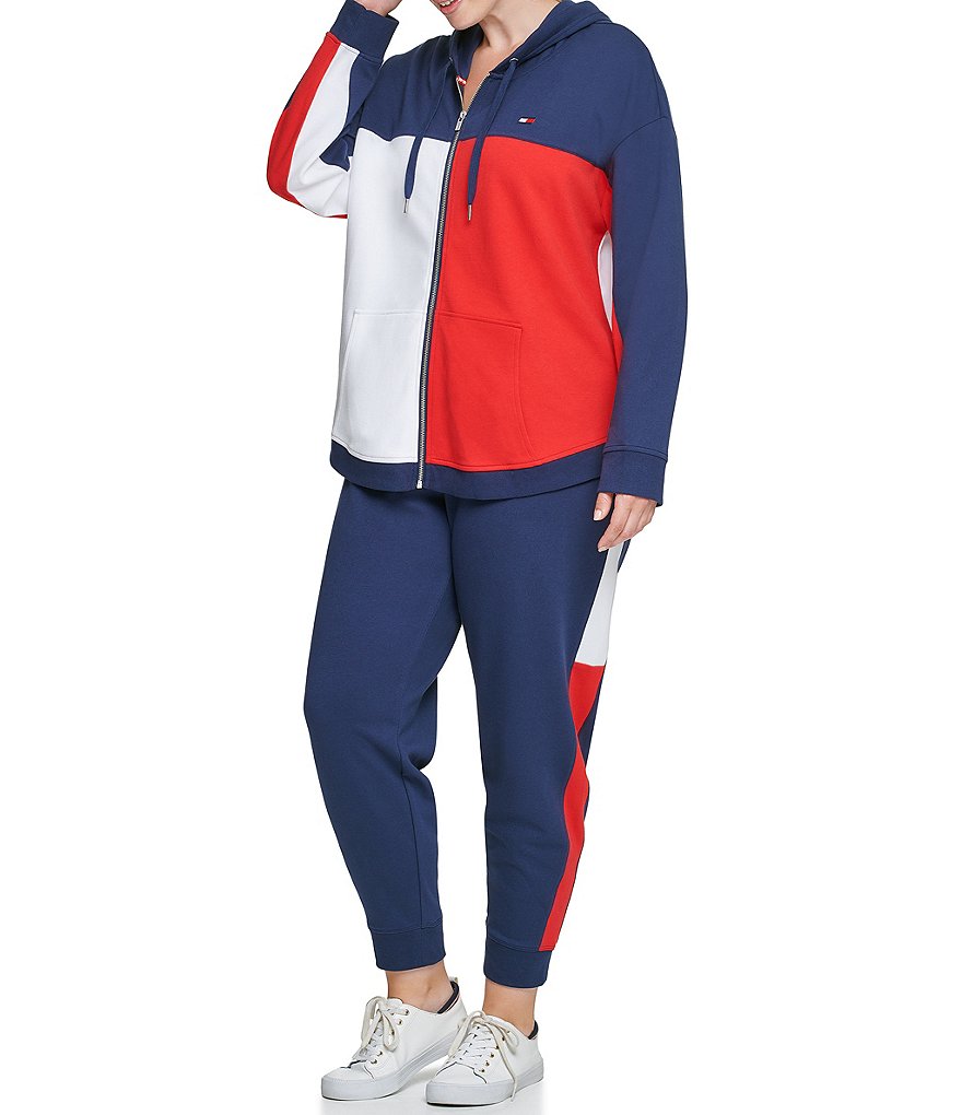 Tommy Hilfiger Sport Plus Size Colorblock Long Sleeve Zip Up Hoodie Jacket