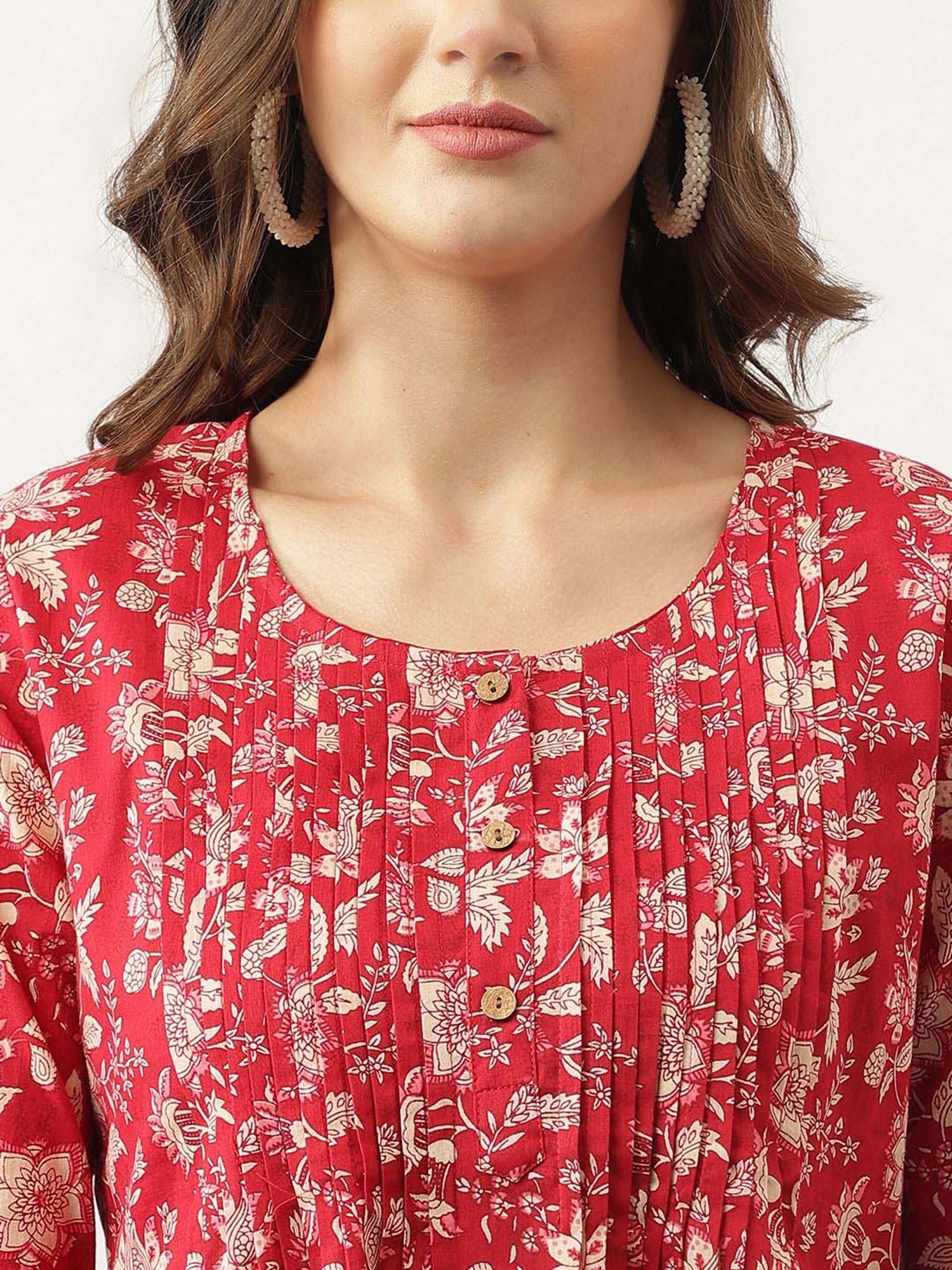 Divena Red Cotton Floral Print Top