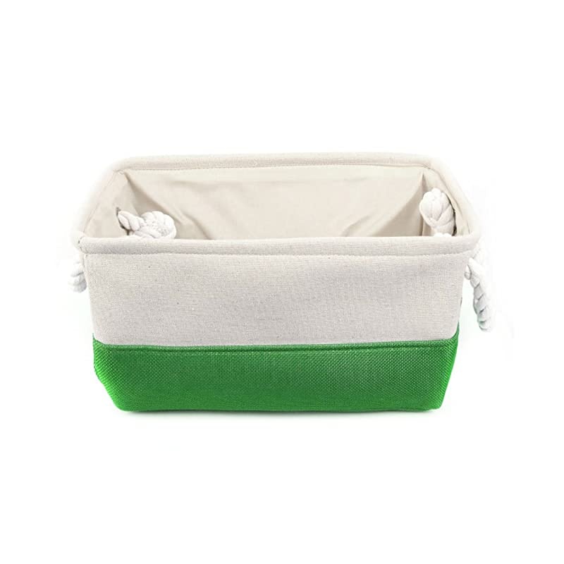 Collapsible Fabric Storage Basket Bins with Dual Handles, Foldable Toy Bins for Laundry Clothes Storage, Home Organizer for Bedroom Office Closet Shelves Green+White Small
